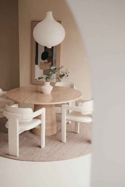 japandi eetkamerstoel - Minimalistisch Design met Bouclé Stoffering