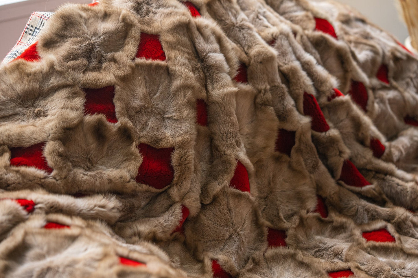 Luxe Deken Lichtbruin/Rood