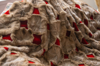 Luxe Deken Lichtbruin/Rood