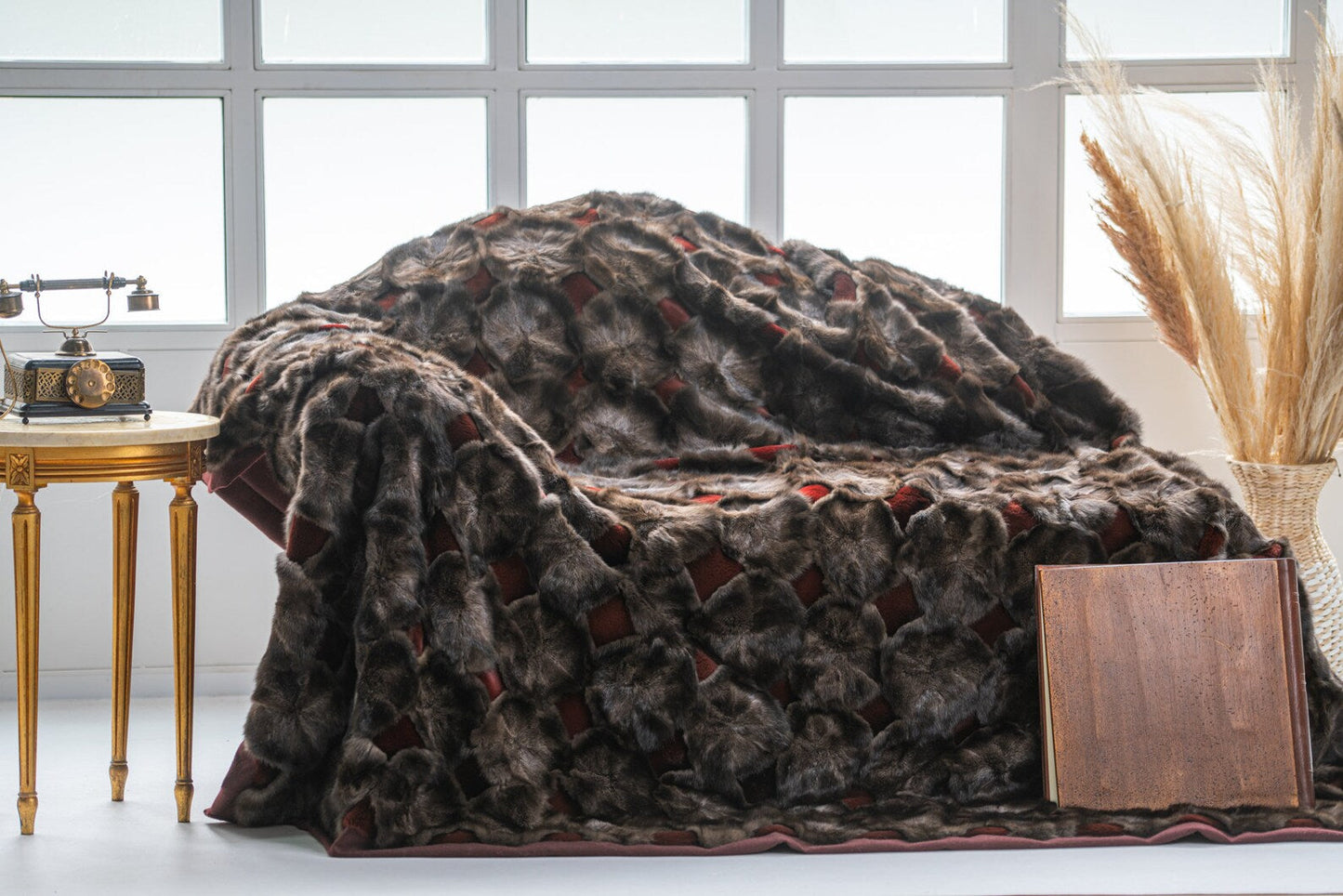 Luxe Deken Bruin/Rood