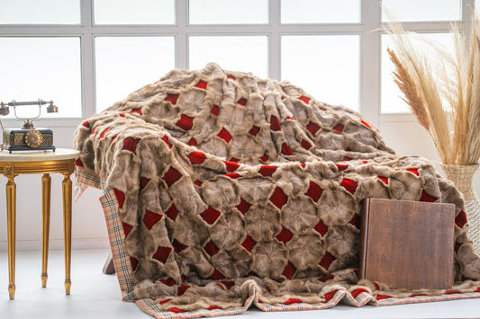 Luxe Deken Lichtbruin/Rood
