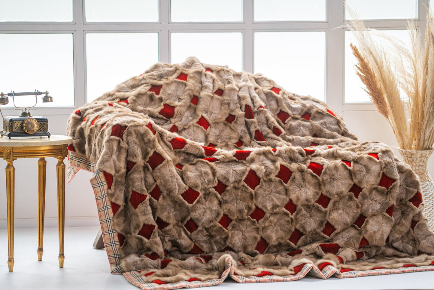 Luxe Deken Lichtbruin/Rood